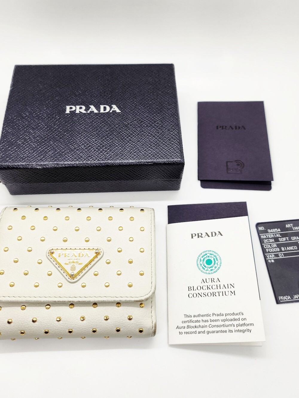 Prada White Triangle Logo Mini Studs Wallet